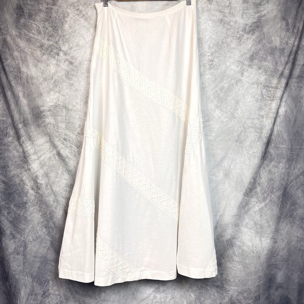 Carol Little White Linen Midi A-Line Skirt Size 10 Lace Trim Lined Cottagecore - Picture 6 of 14